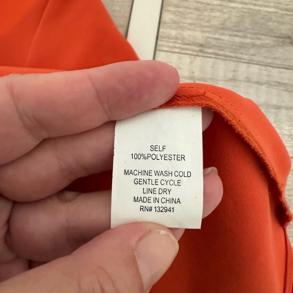Amanda Uprichard Red Orange Short Sleeve Top Twist Neckline Office Size Small - Picture 5 of 7